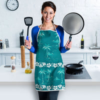 Cyan Hawaii Palm Tree Hibiscus Apron Fantasy Summer Vibe