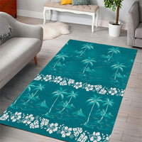Cyan Hawaii Palm Tree Hibiscus Area Rug Fantasy Summer Vibe