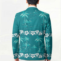 Cyan Hawaii Palm Tree Hibiscus Blazer Fantasy Summer Vibe