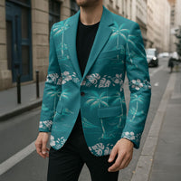 Cyan Hawaii Palm Tree Hibiscus Blazer Fantasy Summer Vibe