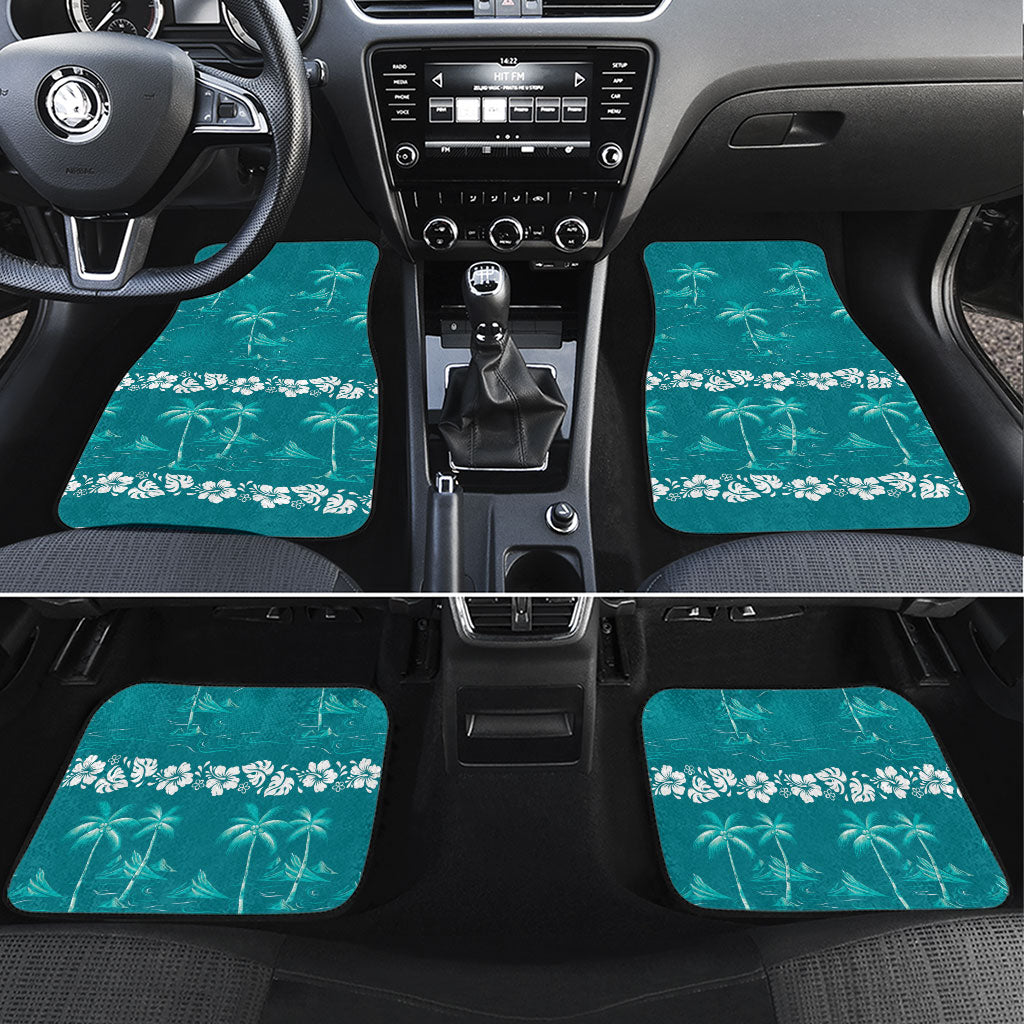 Cyan Hawaii Palm Tree Hibiscus Car Mats Fantasy Summer Vibe