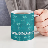 Cyan Hawaii Palm Tree Hibiscus Ceramic Mug Fantasy Summer Vibe