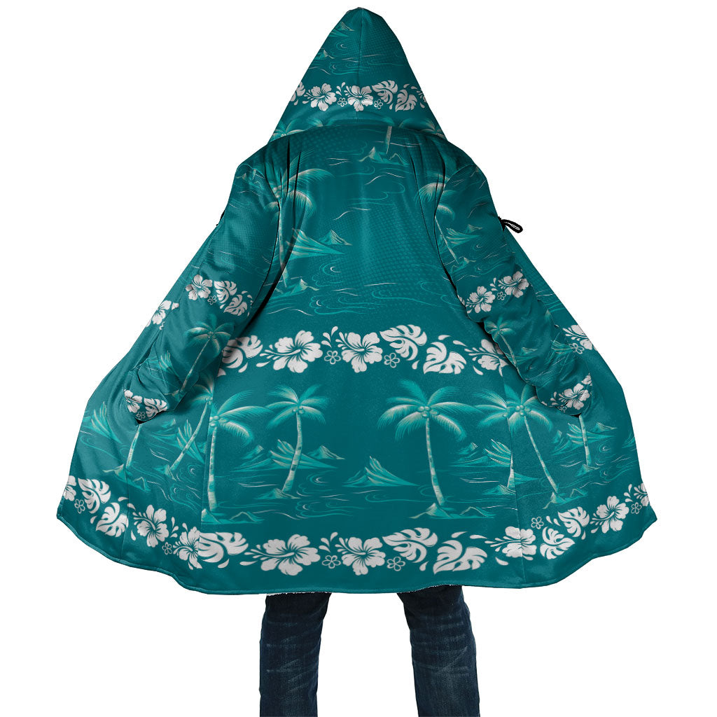 Cyan Hawaii Palm Tree Hibiscus Cloak Fantasy Summer Vibe