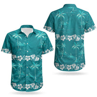 Cyan Hawaii Palm Tree Hibiscus Couples Matching Off Shoulder Maxi Dress and Hawaiian Shirt Fantasy Summer Vibe LT01 - Polynesian Pride