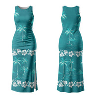 Cyan Hawaii Palm Tree Hibiscus Couples Matching Tank Maxi Dress and Long Sleeve Button Shirt Fantasy Summer Vibe LT01 - Polynesian Pride