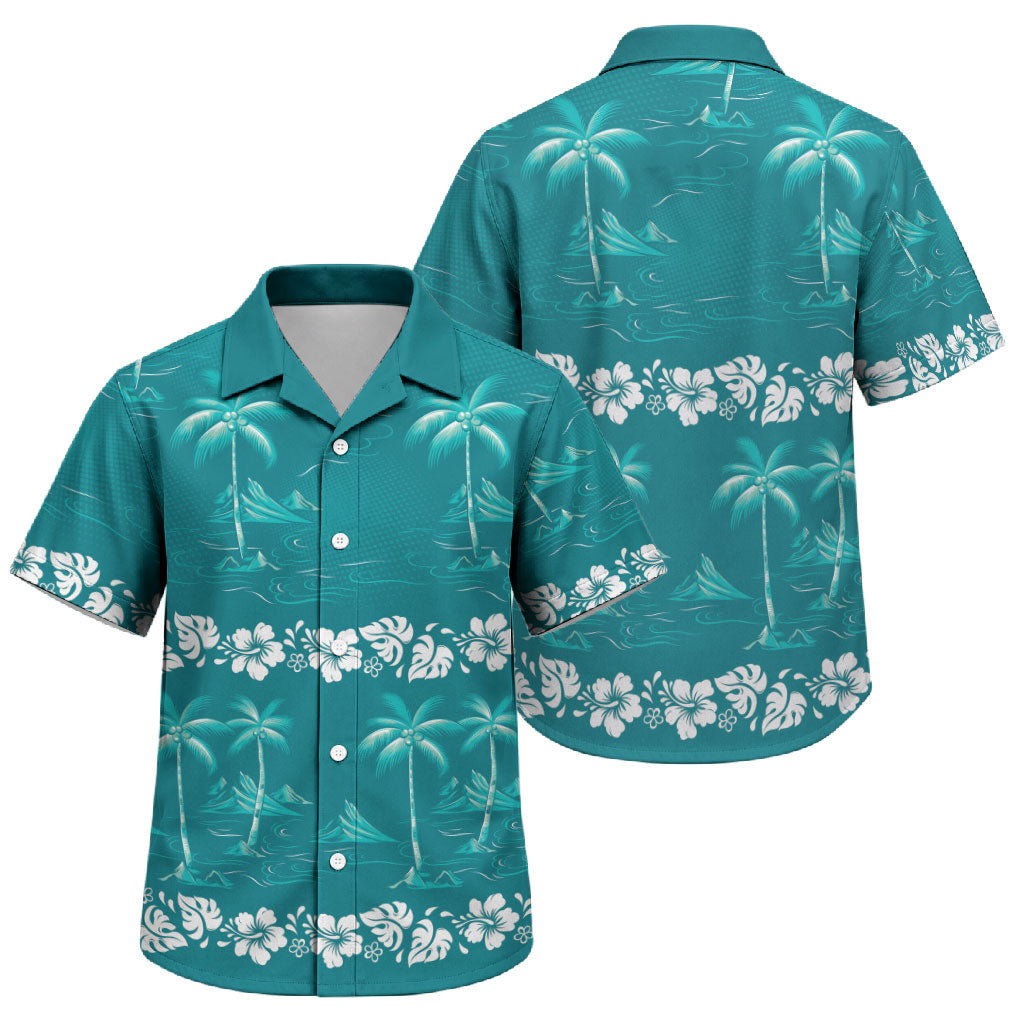 Cyan Hawaii Palm Tree Hibiscus Family Matching Mermaid Dress and Hawaiian Shirt Fantasy Summer Vibe LT01 Son's Shirt Cyan - Polynesian Pride