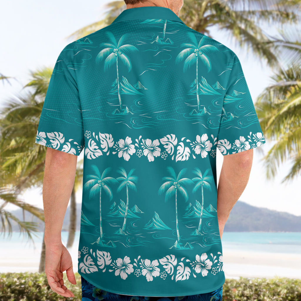 Cyan Hawaii Palm Tree Hibiscus Hawaiian Shirt Fantasy Summer Vibe LT01 - Polynesian Pride