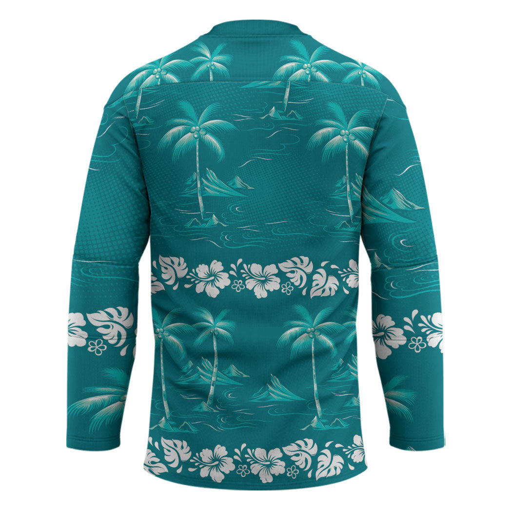 Cyan Hawaii Palm Tree Hibiscus Hockey Jersey Fantasy Summer Vibe