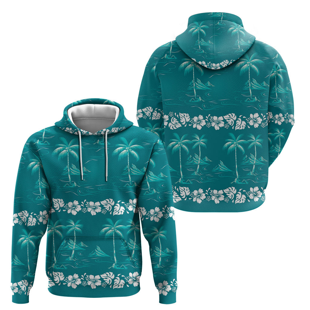 Cyan Hawaii Palm Tree Hibiscus Hoodie Fantasy Summer Vibe LT01 - Polynesian Pride
