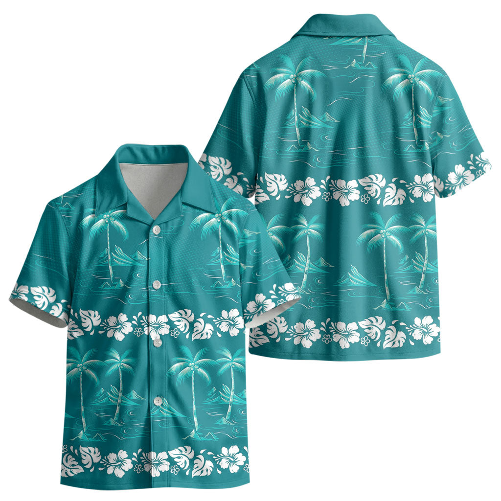 Cyan Hawaii Palm Tree Hibiscus Kid Hawaiian Shirt Fantasy Summer Vibe LT01 - Polynesian Pride