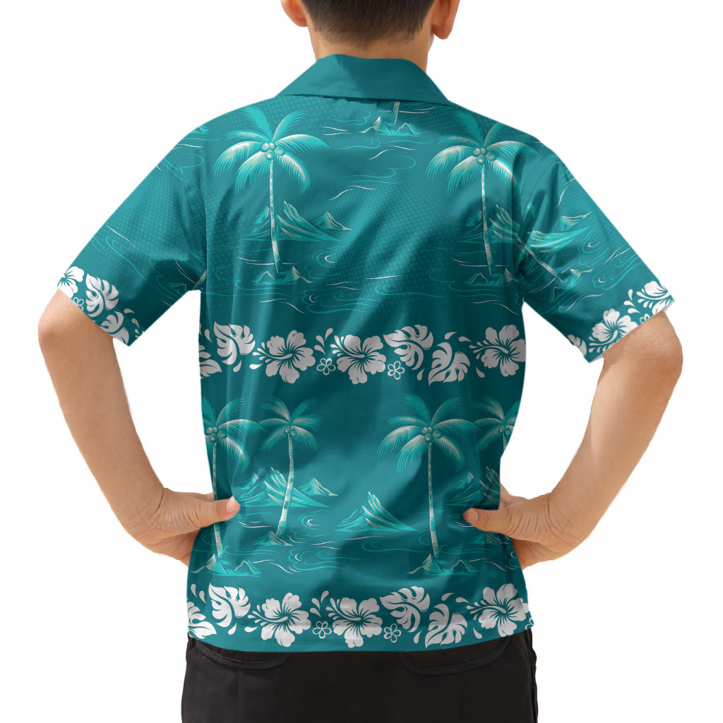 Cyan Hawaii Palm Tree Hibiscus Kid Hawaiian Shirt Fantasy Summer Vibe LT01 - Polynesian Pride