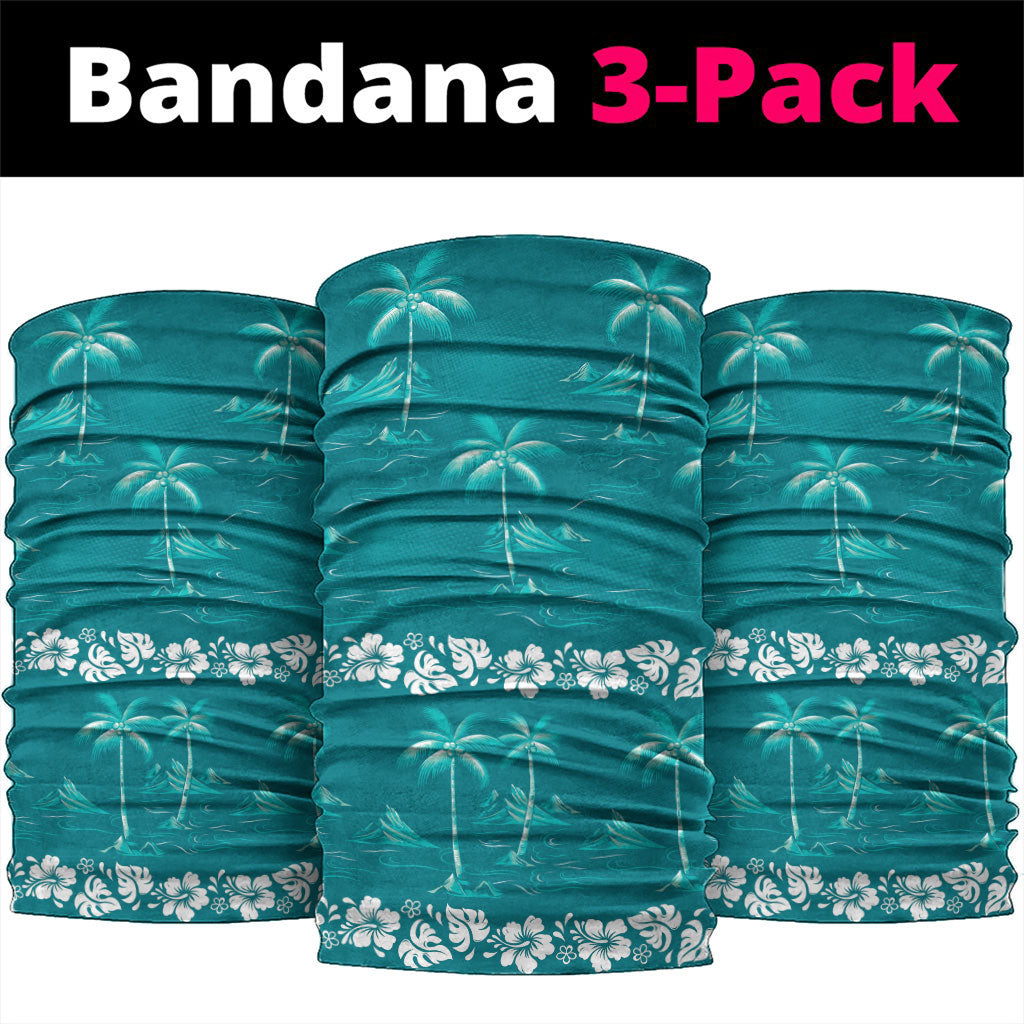 Cyan Hawaii Palm Tree Hibiscus Neck Gaiter Fantasy Summer Vibe