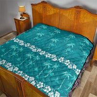 Cyan Hawaii Palm Tree Hibiscus Quilt Fantasy Summer Vibe