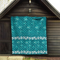 Cyan Hawaii Palm Tree Hibiscus Quilt Fantasy Summer Vibe