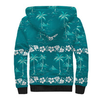 Cyan Hawaii Palm Tree Hibiscus Sherpa Hoodie Fantasy Summer Vibe