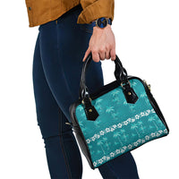Cyan Hawaii Palm Tree Hibiscus Shoulder Handbag Fantasy Summer Vibe