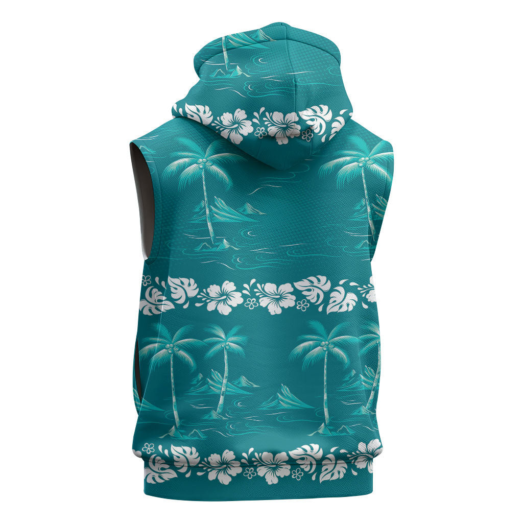 Cyan Hawaii Palm Tree Hibiscus Sleeveless Hoodie Fantasy Summer Vibe LT01 - Polynesian Pride