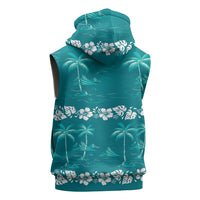 Cyan Hawaii Palm Tree Hibiscus Sleeveless Hoodie Fantasy Summer Vibe LT01 - Polynesian Pride