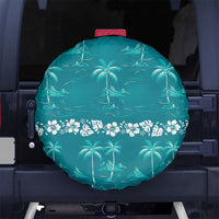 Cyan Hawaii Palm Tree Hibiscus Spare Tire Cover Fantasy Summer Vibe LT01 No hole Cyan - Polynesian Pride