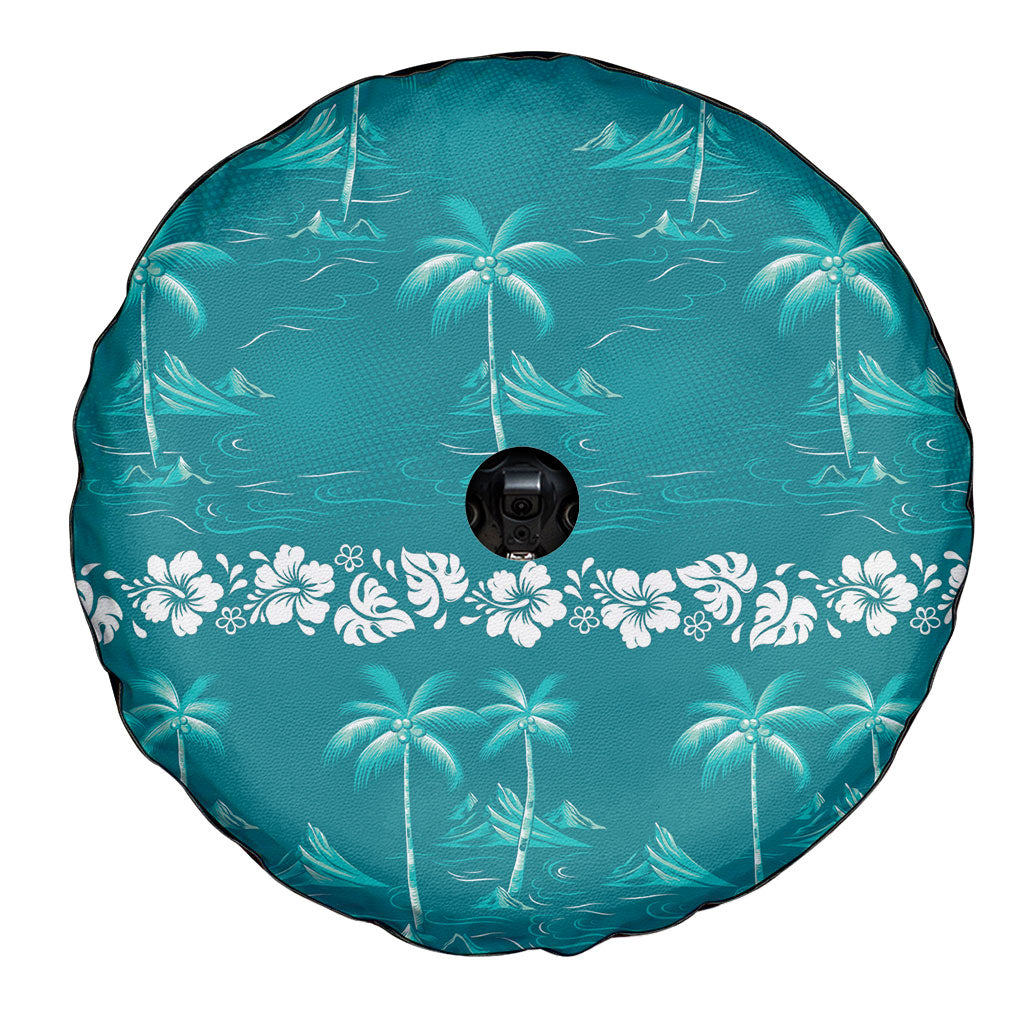 Cyan Hawaii Palm Tree Hibiscus Spare Tire Cover Fantasy Summer Vibe LT01 - Polynesian Pride
