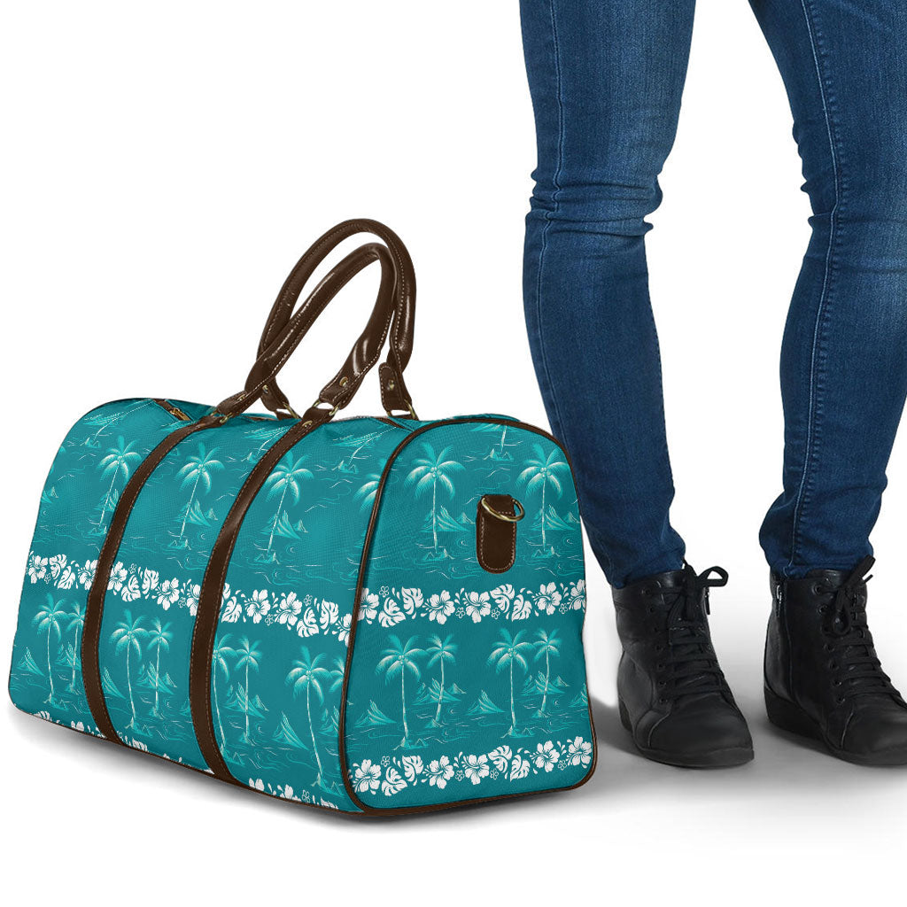 Cyan Hawaii Palm Tree Hibiscus Travel Bag Fantasy Summer Vibe