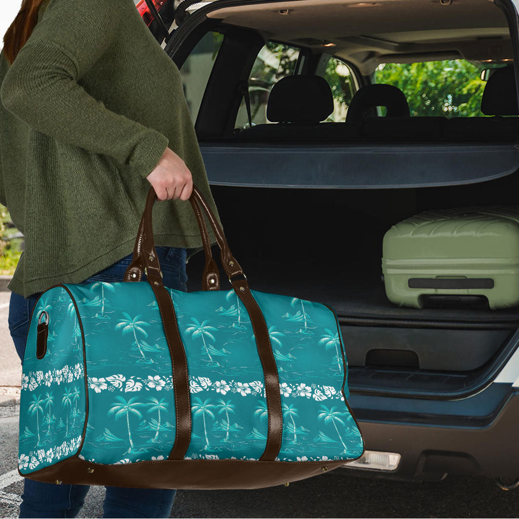 Cyan Hawaii Palm Tree Hibiscus Travel Bag Fantasy Summer Vibe