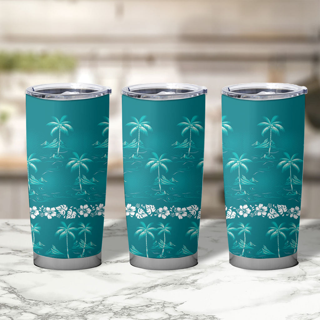 Cyan Hawaii Palm Tree Hibiscus Tumbler Cup Fantasy Summer Vibe LT01 - Polynesian Pride