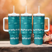 Cyan Hawaii Palm Tree Hibiscus Tumbler With Handle Fantasy Summer Vibe