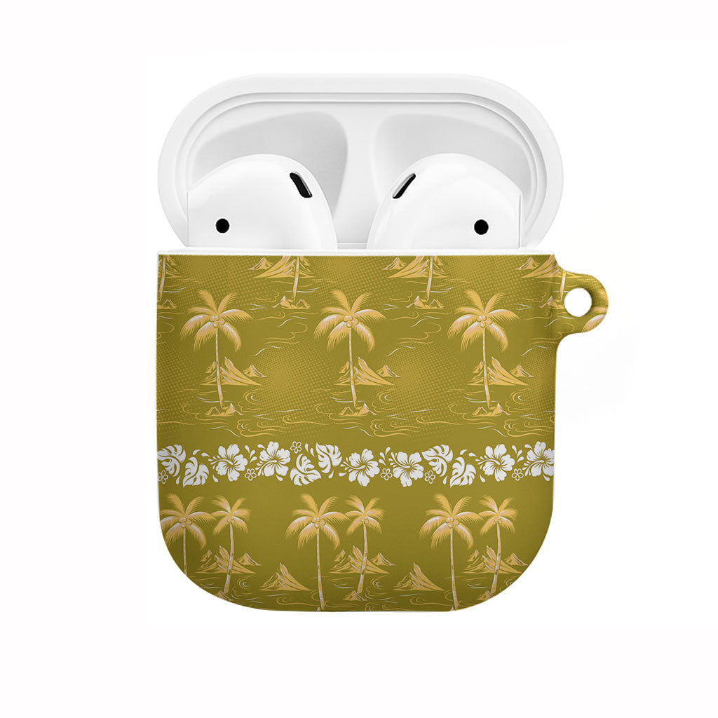Yellow Hawaii Palm Tree Hibiscus AirPods Case Fantasy Summer Vibe
