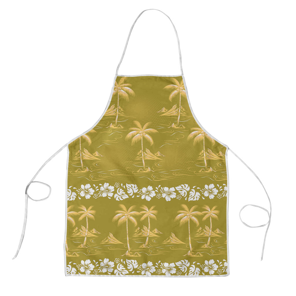 Yellow Hawaii Palm Tree Hibiscus Apron Fantasy Summer Vibe