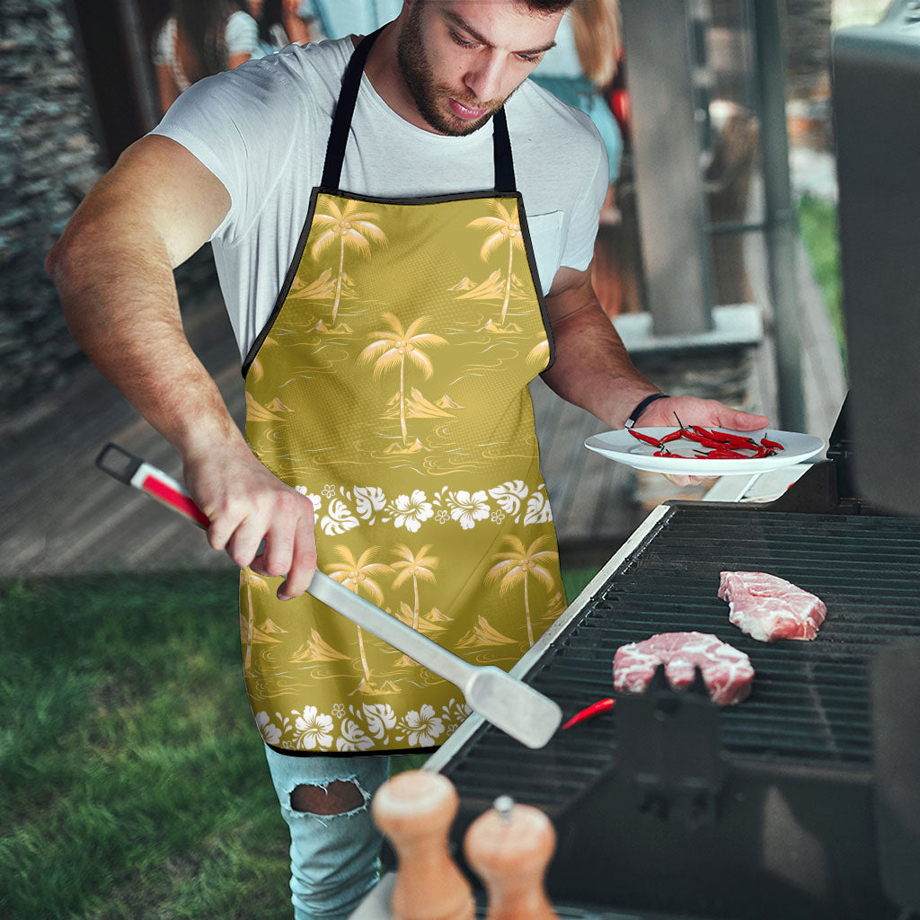 Yellow Hawaii Palm Tree Hibiscus Apron Fantasy Summer Vibe
