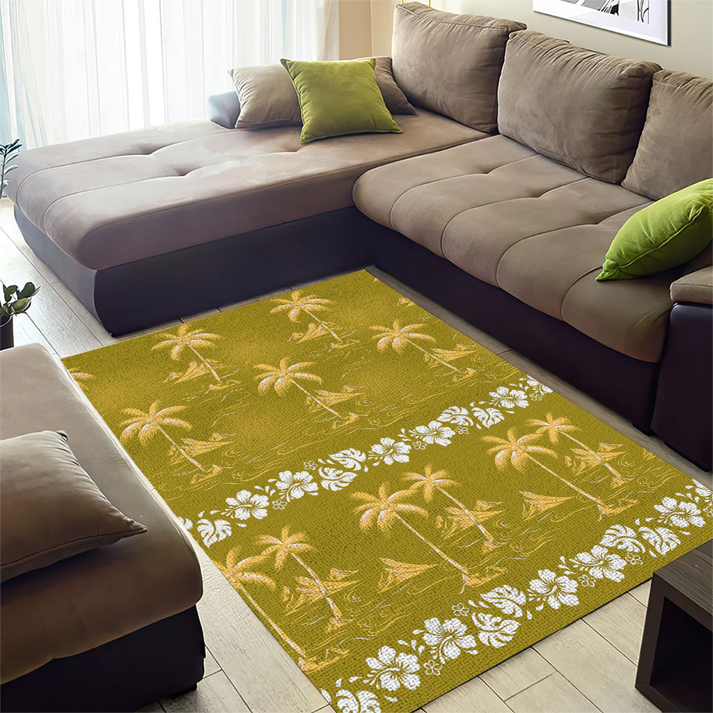 Yellow Hawaii Palm Tree Hibiscus Area Rug Fantasy Summer Vibe