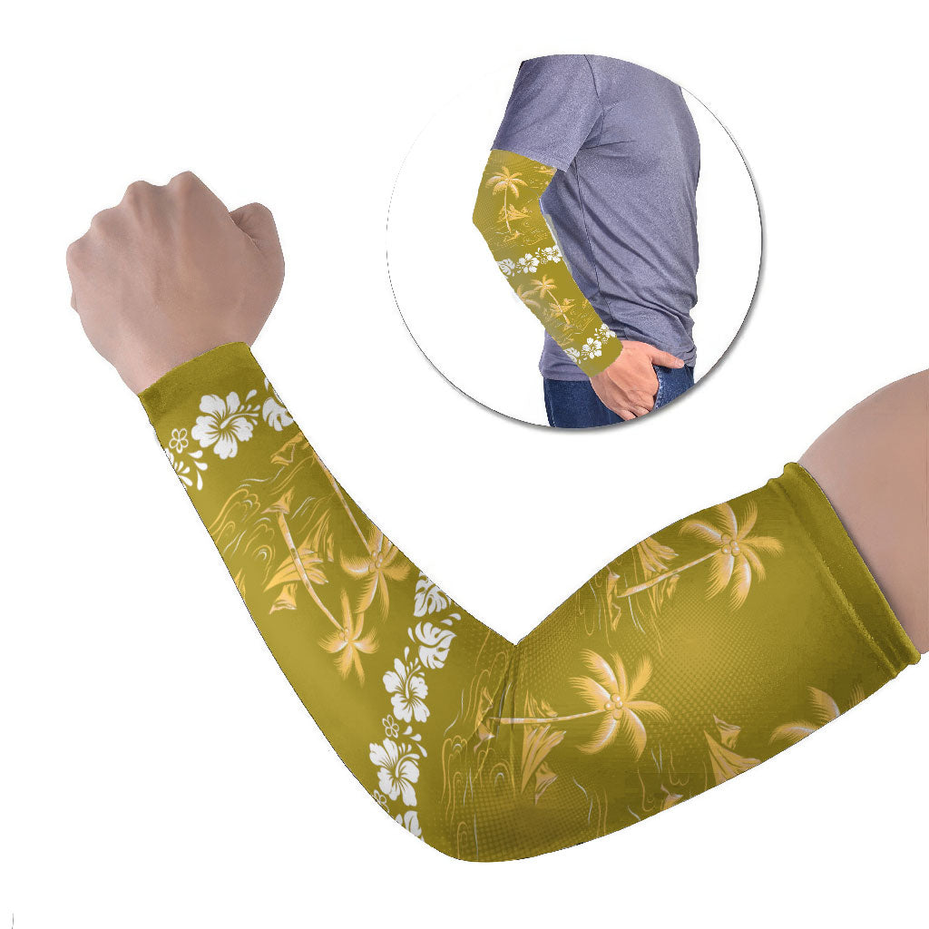 Yellow Hawaii Palm Tree Hibiscus Arm Sleeves Fantasy Summer Vibe