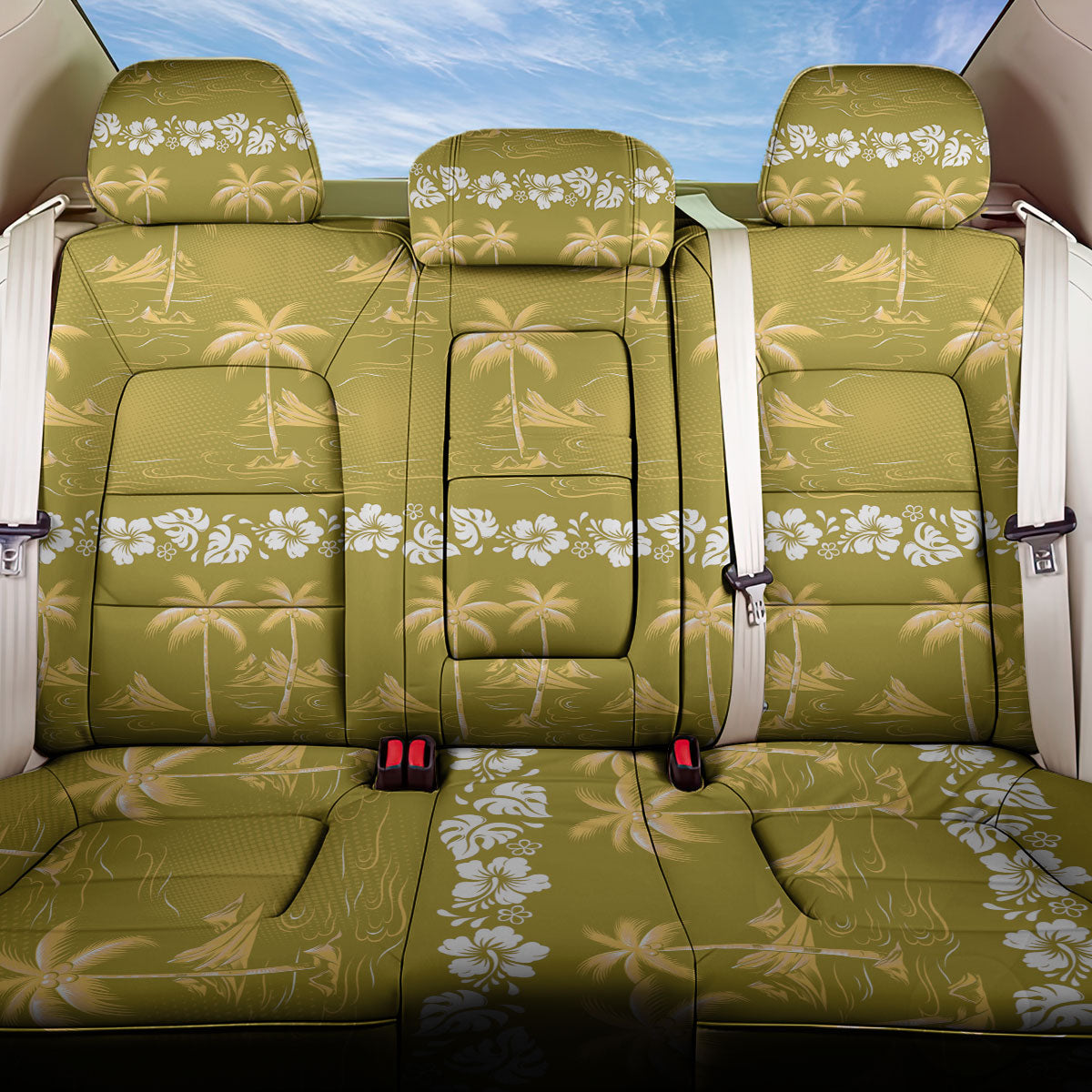 Yellow Hawaii Palm Tree Hibiscus Back Car Seat Cover Fantasy Summer Vibe