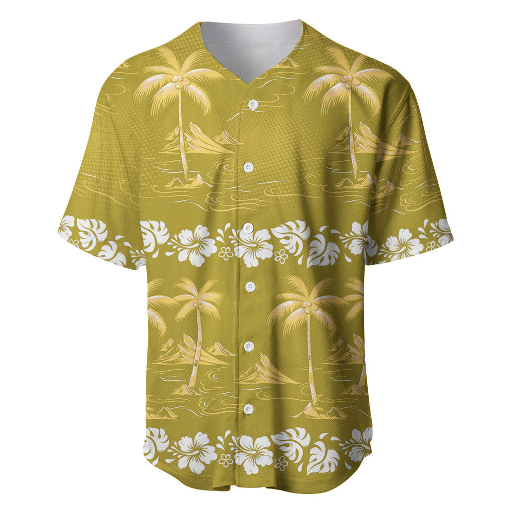 Yellow Hawaii Palm Tree Hibiscus Baseball Jersey Fantasy Summer Vibe