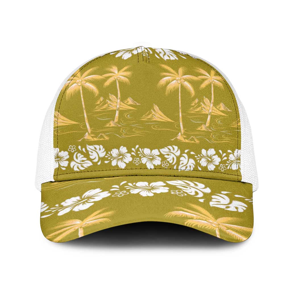 Yellow Hawaii Palm Tree Hibiscus Baseball Net Cap Fantasy Summer Vibe