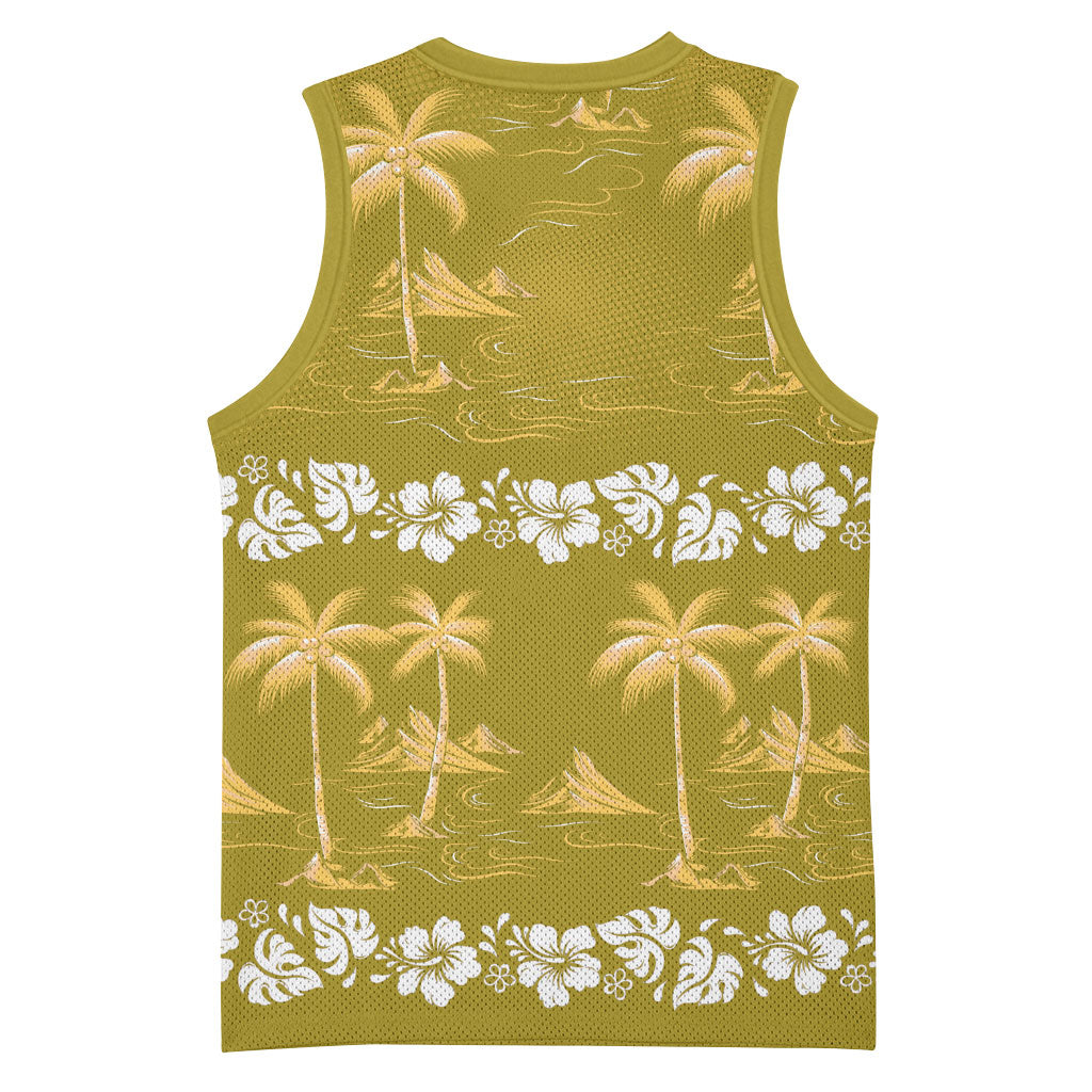 Yellow Hawaii Palm Tree Hibiscus Basketball Jersey Fantasy Summer Vibe