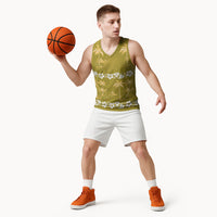 Yellow Hawaii Palm Tree Hibiscus Basketball Jersey Fantasy Summer Vibe