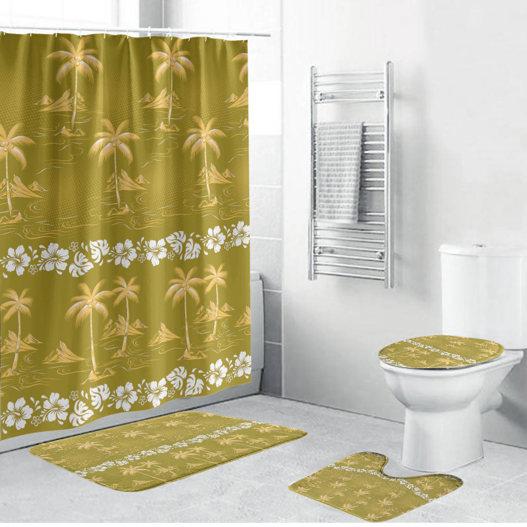 Yellow Hawaii Palm Tree Hibiscus Bathroom Set Fantasy Summer Vibe