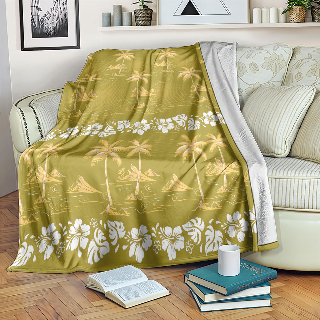 Yellow Hawaii Palm Tree Hibiscus Blanket Fantasy Summer Vibe