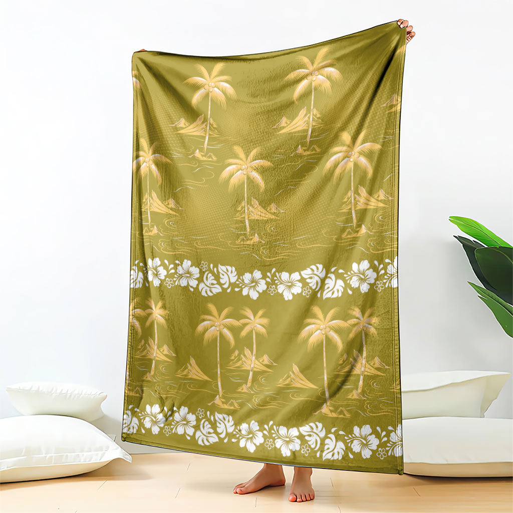 Yellow Hawaii Palm Tree Hibiscus Blanket Fantasy Summer Vibe
