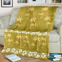 Yellow Hawaii Palm Tree Hibiscus Blanket Fantasy Summer Vibe