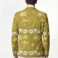 Yellow Hawaii Palm Tree Hibiscus Blazer Fantasy Summer Vibe