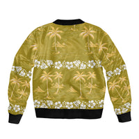 Yellow Hawaii Palm Tree Hibiscus Bomber Jacket Fantasy Summer Vibe