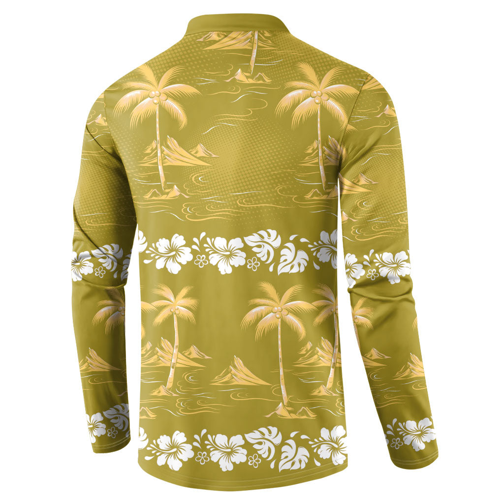 Yellow Hawaii Palm Tree Hibiscus Button Sweatshirt Fantasy Summer Vibe