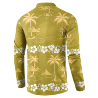Yellow Hawaii Palm Tree Hibiscus Button Sweatshirt Fantasy Summer Vibe