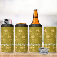 Yellow Hawaii Palm Tree Hibiscus 4 in 1 Can Cooler Tumbler Fantasy Summer Vibe