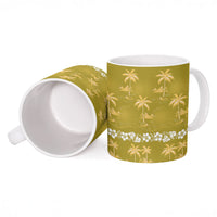 Yellow Hawaii Palm Tree Hibiscus Ceramic Mug Fantasy Summer Vibe