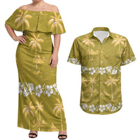 Yellow Hawaii Palm Tree Hibiscus Couples Matching Off Shoulder Maxi Dress and Hawaiian Shirt Fantasy Summer Vibe LT01 Yellow - Polynesian Pride