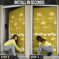 Yellow Hawaii Palm Tree Hibiscus Door Cover Fantasy Summer Vibe
